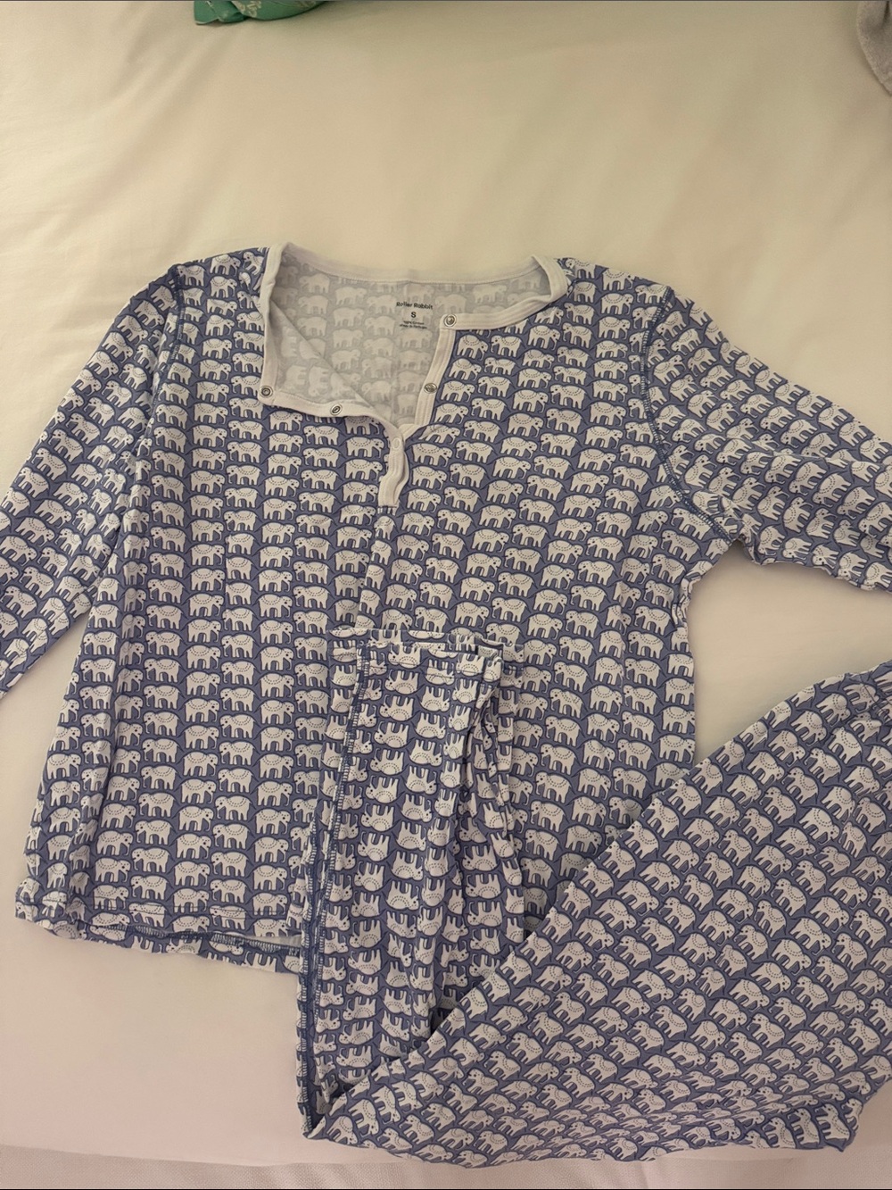 Roller Rabbit Blue and White Elephant Print Pajama Set